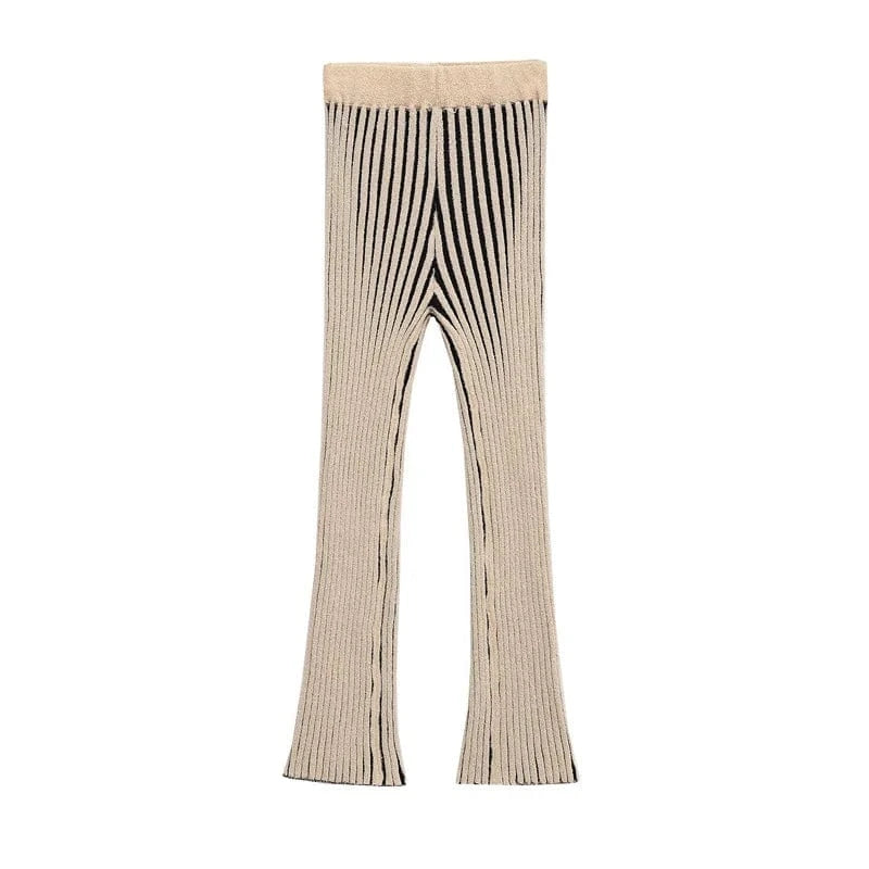 Joskaa 2025 Women's Striped Knit Two Piece Set Casual O-Neck Sleeveless Sweater Vest and Flared Pants Matched Vintage Streetwear