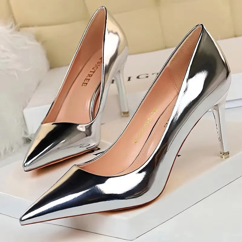 Classic Patent Leather Stiletto High Heel Pumps for Women