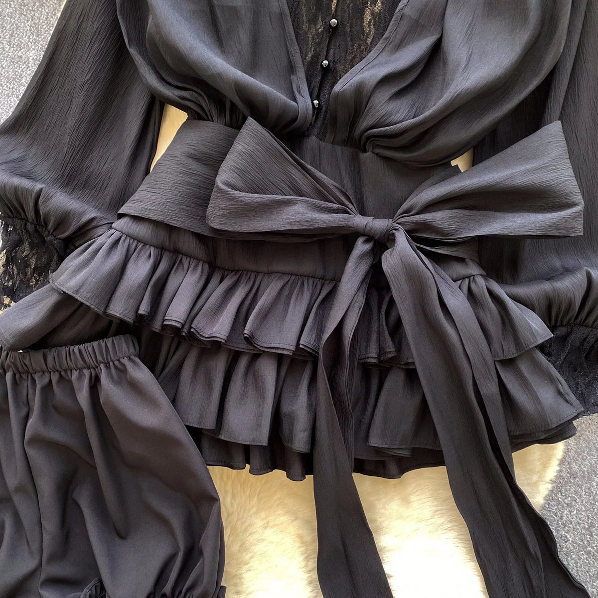Lace Chiffon Mini Dress With Ruffles and Shorts for Women