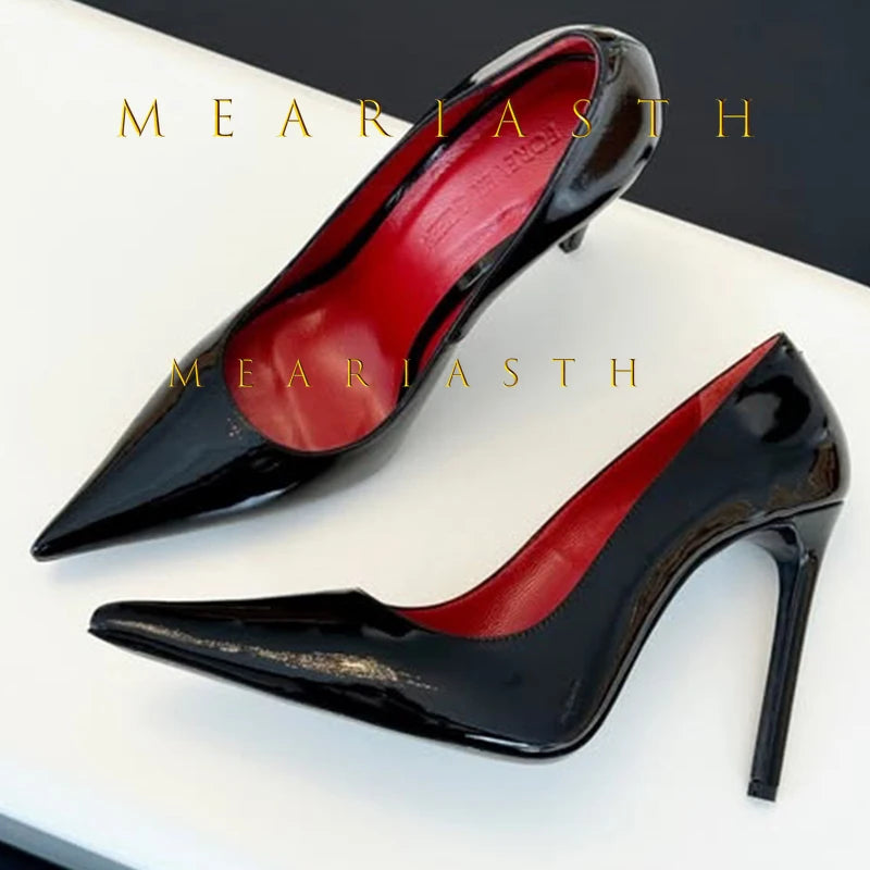 Red Patent Leather Pointed Toe Medium Heel Pumps for Women