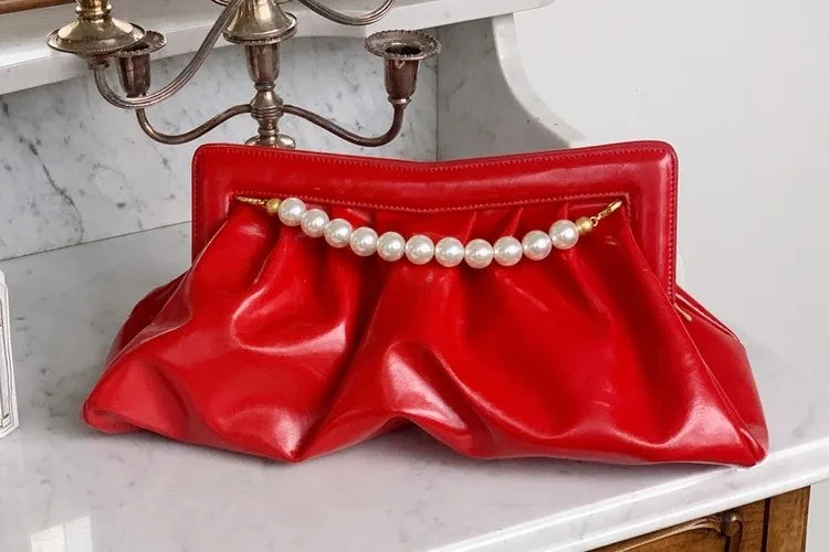 Elegant Beaded Pearl Chain Evening Clutch for Women