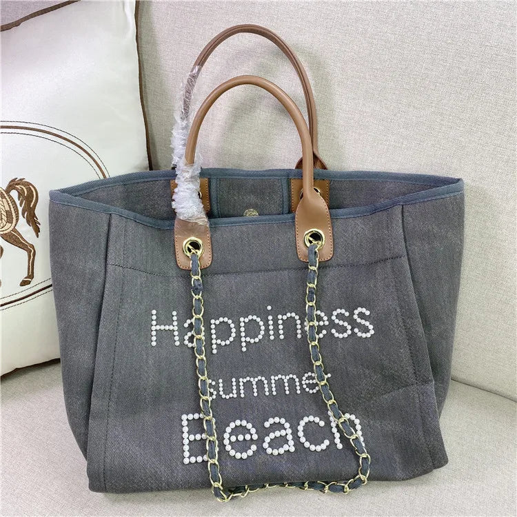 New Women Tote Bag Fashion Canvas Large Handbag Chains Genuine Leather Shoulder Bags Ladies Big Messenger Bag Shopping Bag