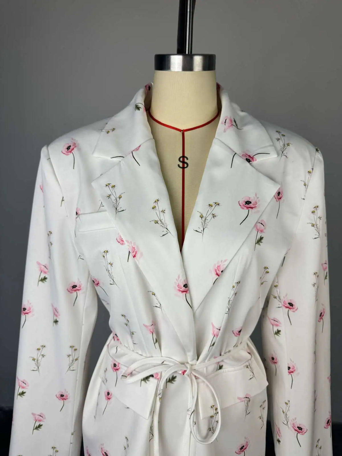 Printed Lace Up Casual Notched Blazer Jacket for Women