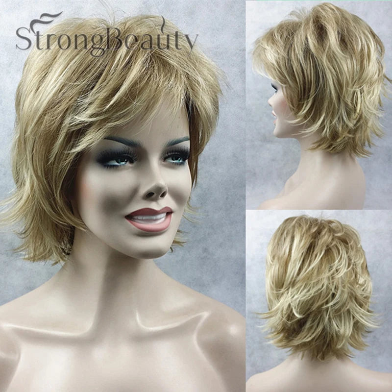 Fluffy Short Straight Layered Blonde Synthetic Wig For Women