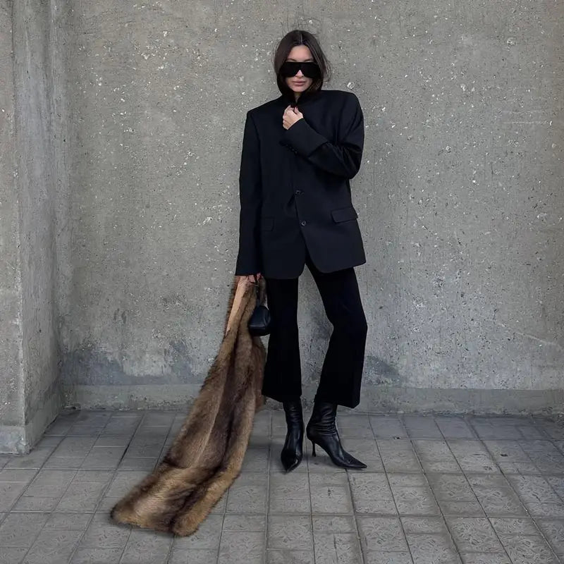 Long Thick Plush Faux Fur Scarf With Fringe for Women