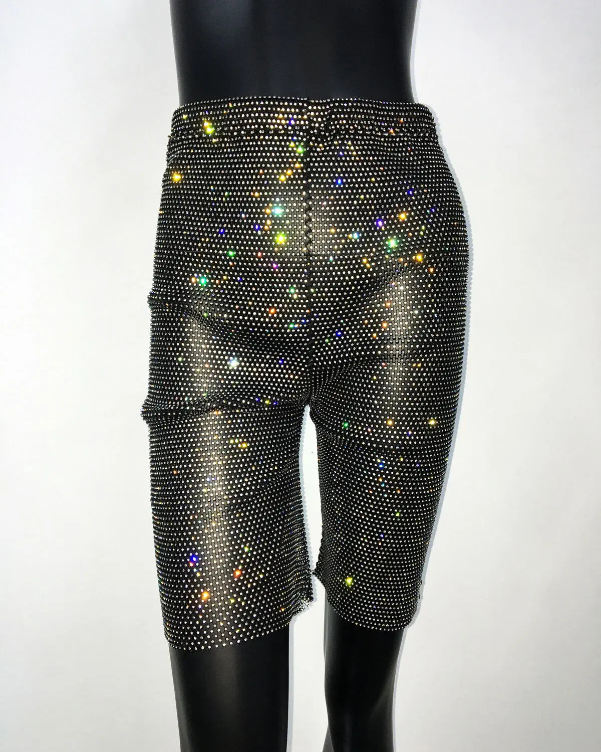 Rhinestone Fishnet Mesh High Waisted Shorts for Women