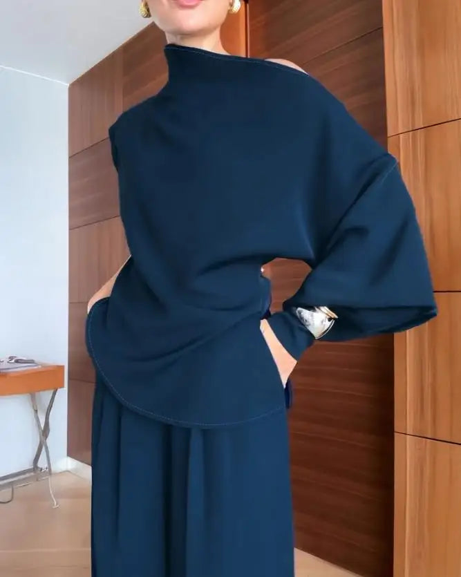 Chic Asymmetrical Skew Neck Two Piece Set For Women