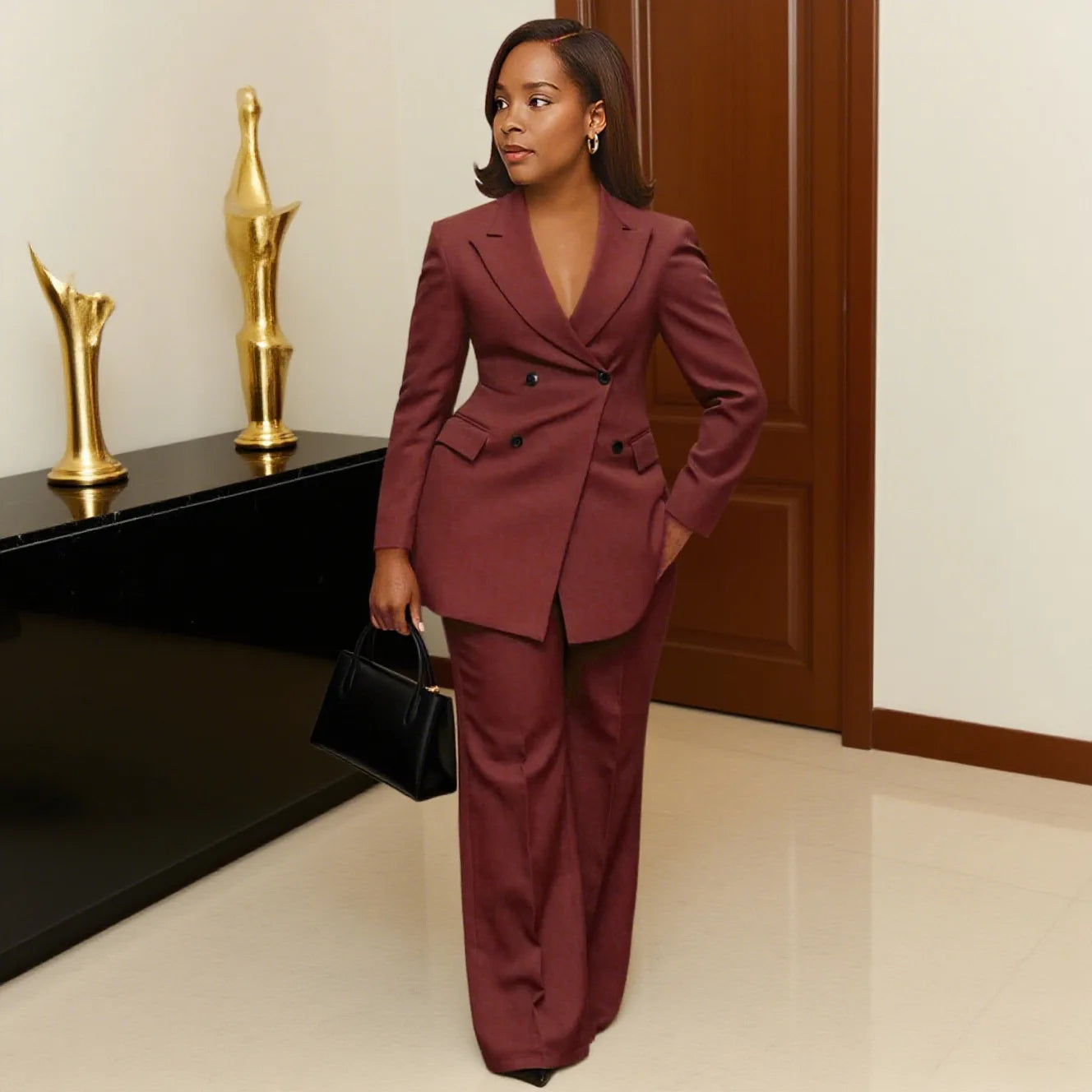 Two Pieces Women Long Pant Set Solid Matching Set Turn Down Collar Long Sleeves Top Elastic Waist Pant Slim Casual 2025 Summer