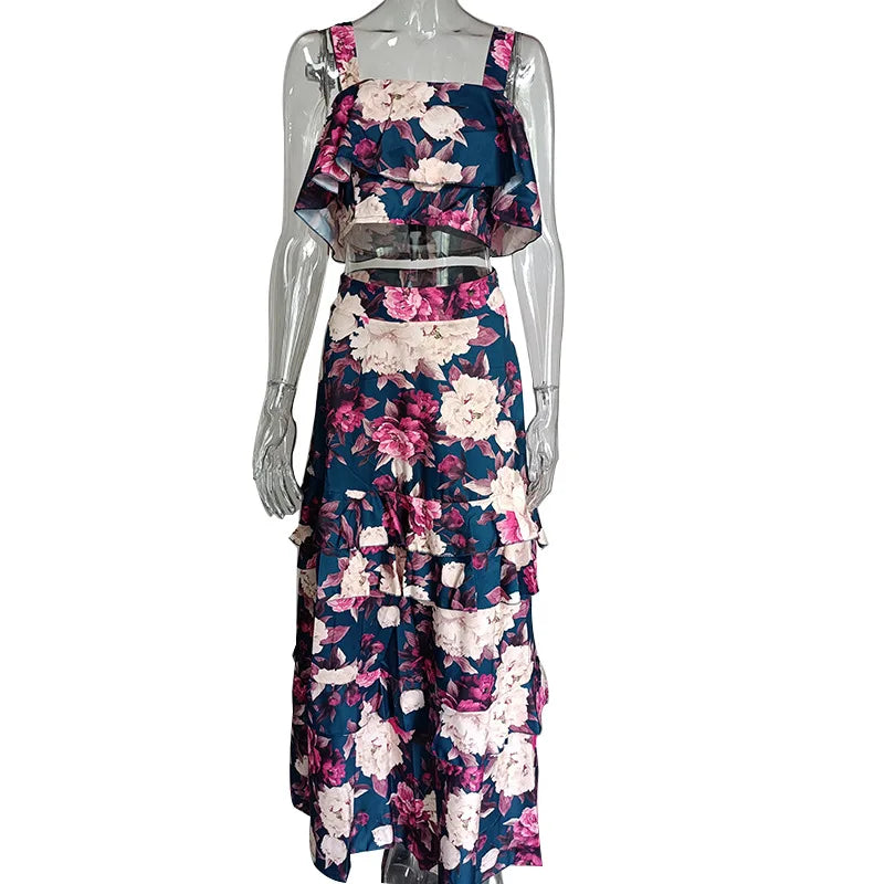 Printed Beach Vacation Style Two-Piece Set for Women