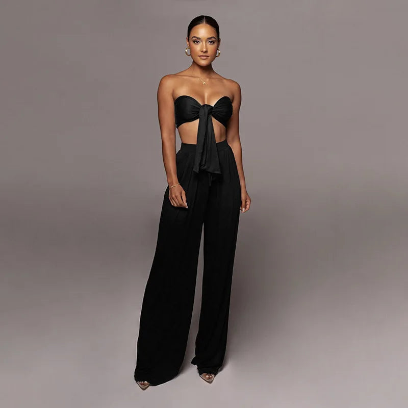 Elegant Solid Color Casual Two Piece Set for Women