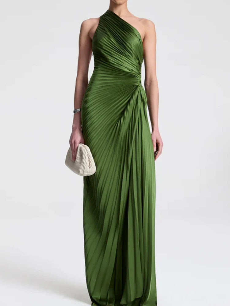 Sleeveless Skew Neck Patchwork Maxi Dress for Women