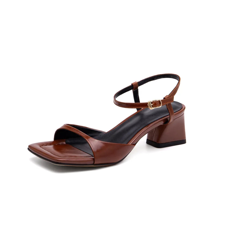 Summer Narrow Band Elegant Square Heel Sandals for Women