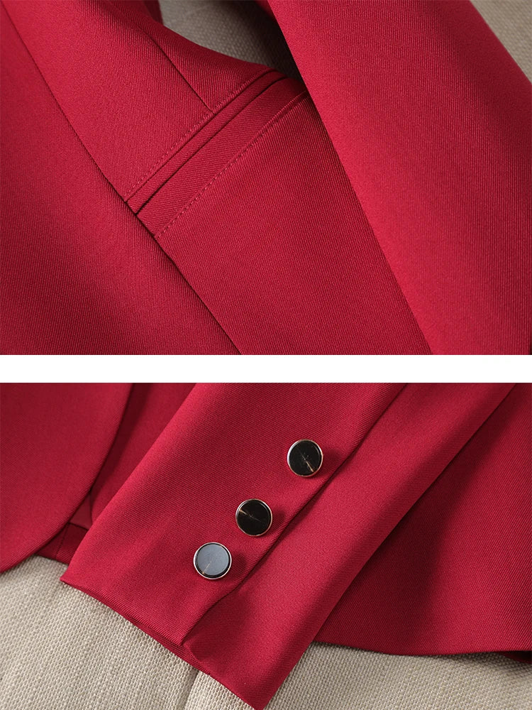 Fashion Ladies Blazer Coat Women Apricot Red Khaki Long Sleeve Female Business Work Wear Slim Formal Jacket For Autumn Winter