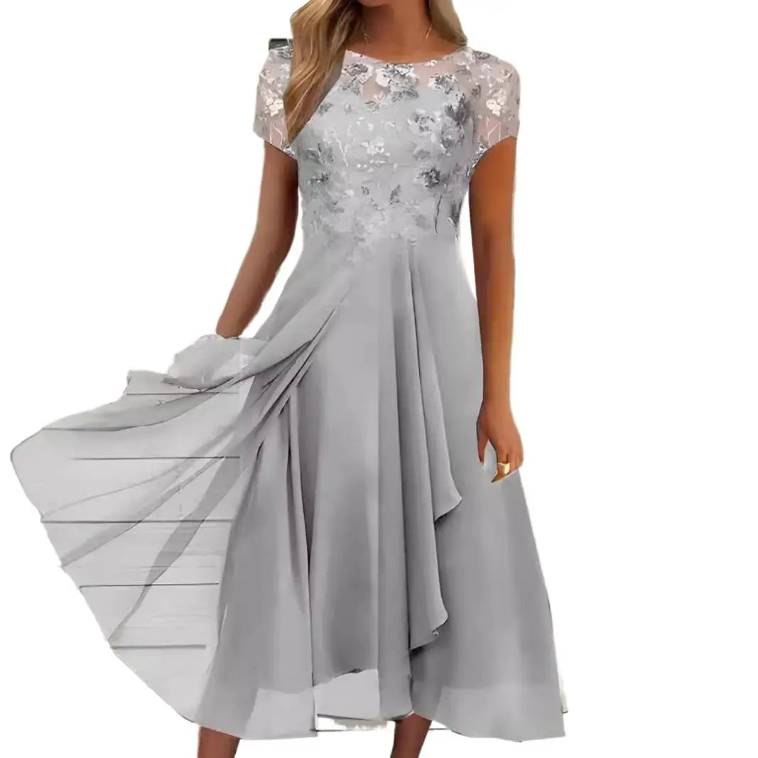Casual Round Neck Printed Large Swing Dress for Women
