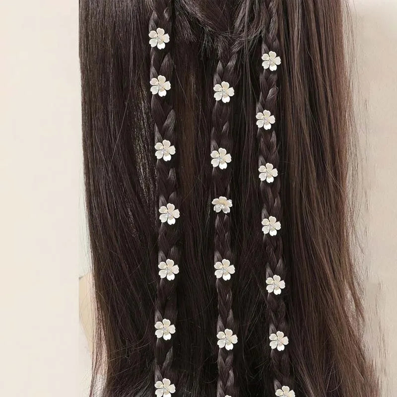 White Petal Rhinestone Hair Rings
