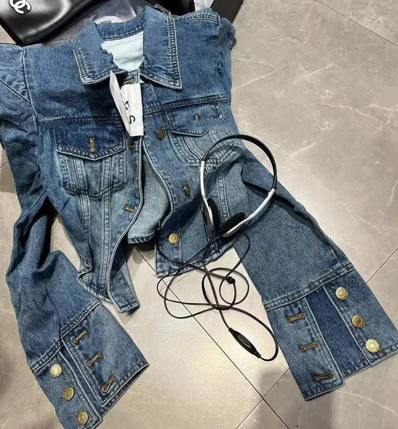 Front Zipper Vintage Denim Cropped Jacket For Women
