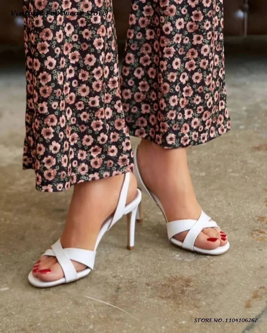 Cross-Strap Leather Slingback Stiletto Sandals for Women