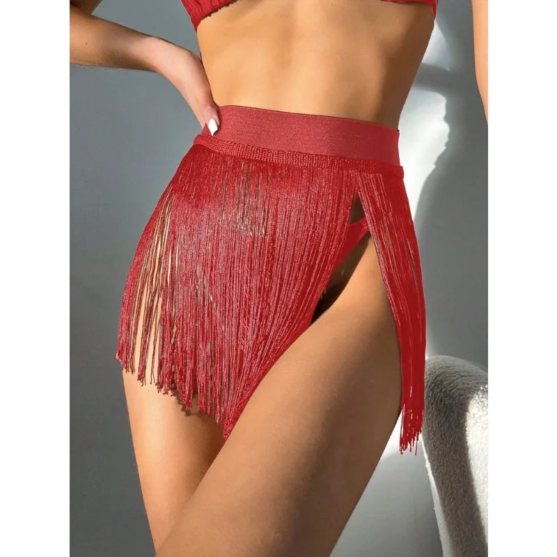 Swimsuit 2025 new fringed short skirt beach resort shirt swimming skirt, fringed fashion and simplicity XL-ZK-449
