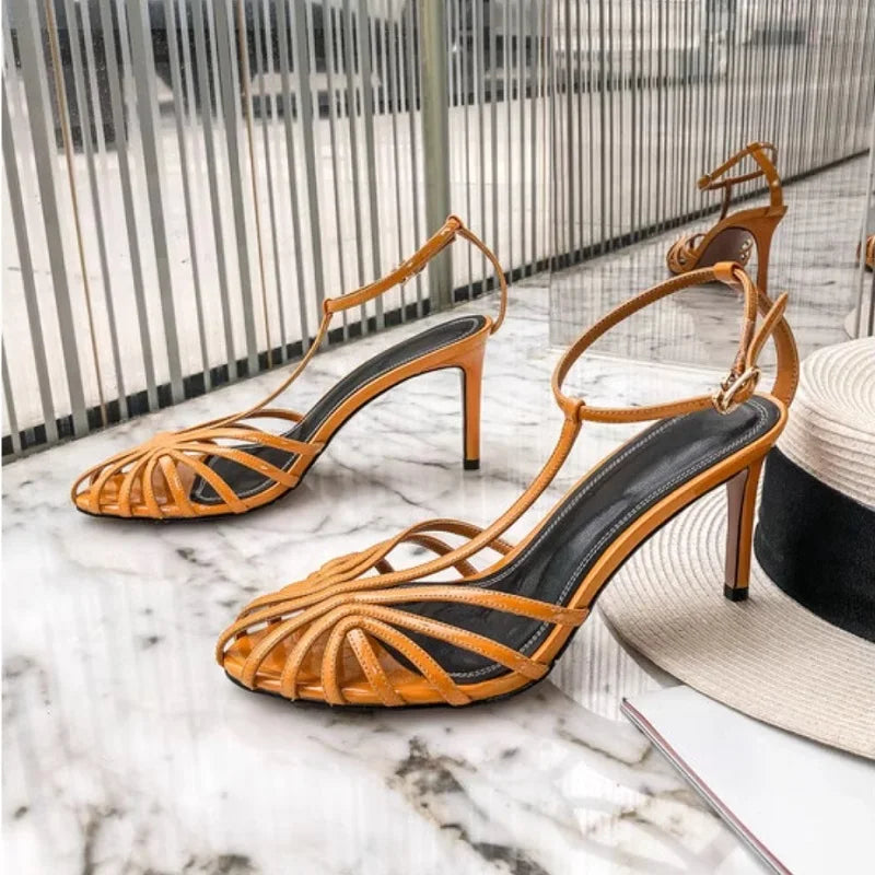 Elegant Narrow Band T-Strap High Heel Sandals for Women