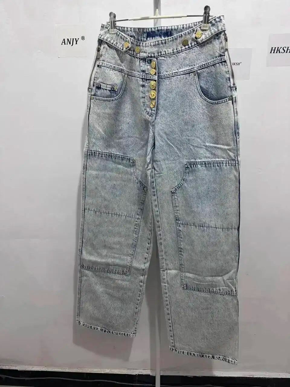 ANJY Autumn New Women's Streetwear Y2K Chic Fashion Safari Style Niche Personality Spliced Button Jeans Casual Denim Pants A7689