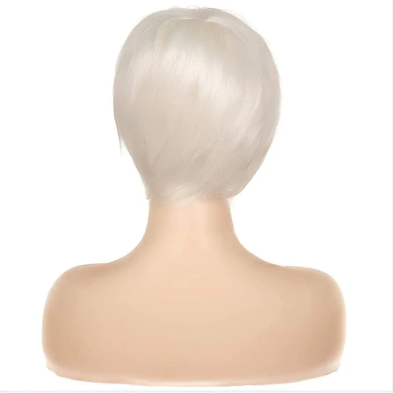 Heat Resistant White Fringe Pixie Hair Wig For Women