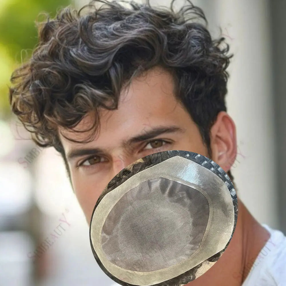 Curly Brazilian Human Hair Lace Base Toupee for Men