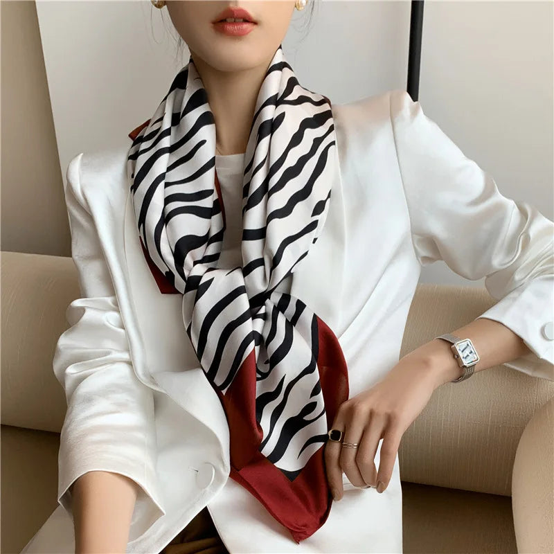 Elegant Art Gallery Style 100% Pure Silk Scarves For Women Soft Thin Striped Mulberry Silk Square Scarf Versatile For Spring Sum