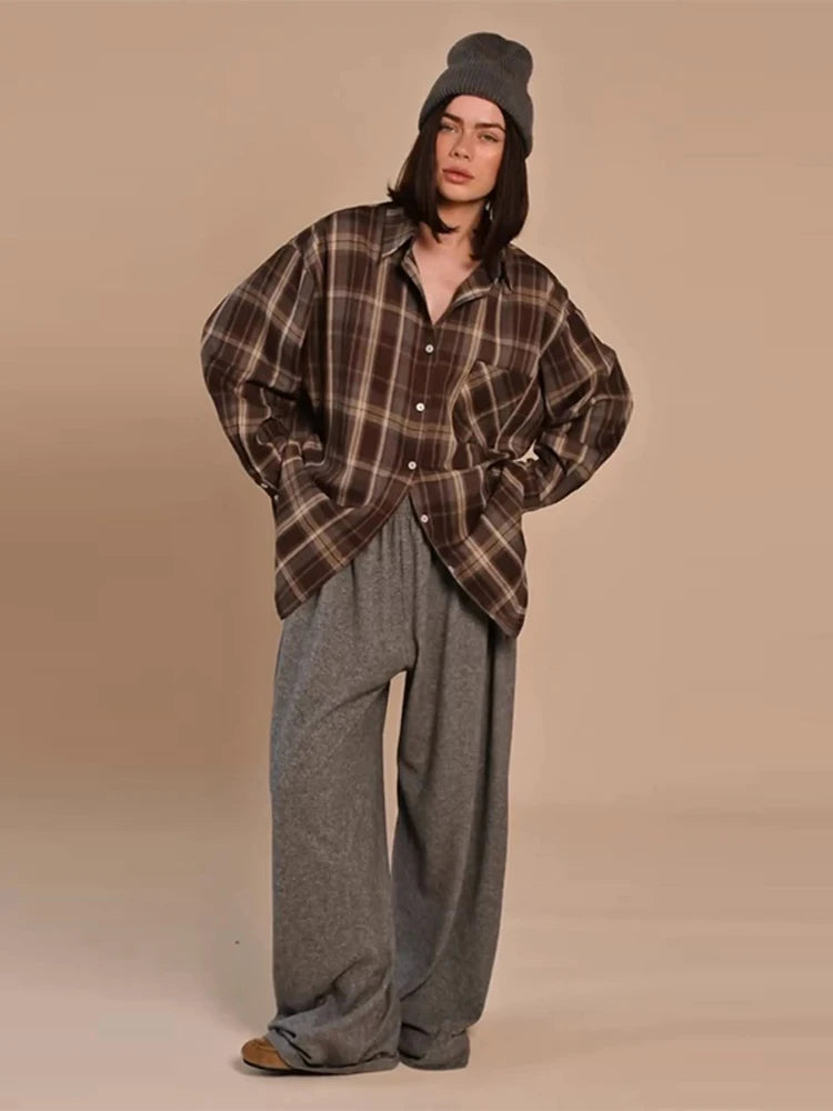 Plaid Loose Long Sleeve Button-Front Shirt for Women