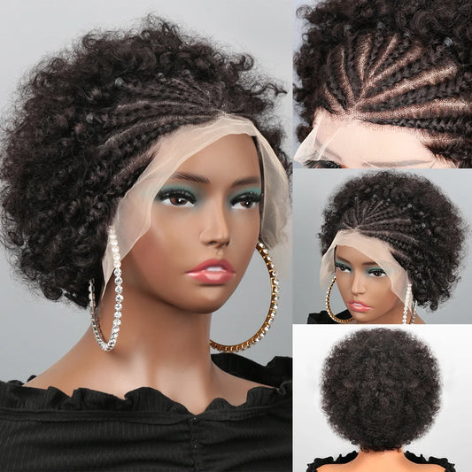 Kinky Curly Lace Front Braided Human Hair Wig for Women