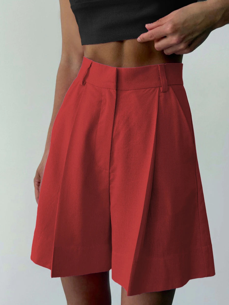 High Waisted Casual Summer Linen Blend Shorts For Women