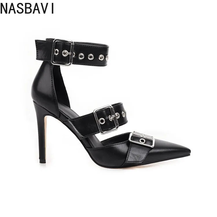 Black Pointed Toe Square Heel Pumps
