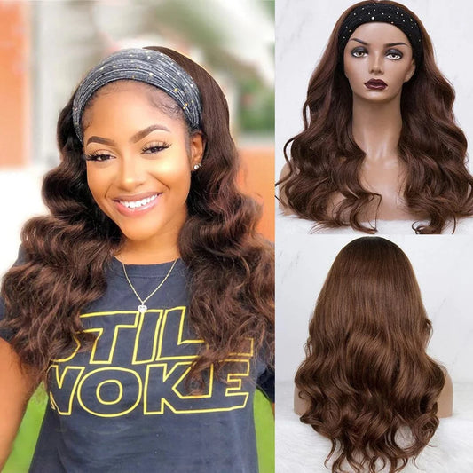 Chocolate Headband Wigs for Black Women Human Hair Brown Body Wave Headband Wig Human Hair Brazilian Virgin Hair Machine Made