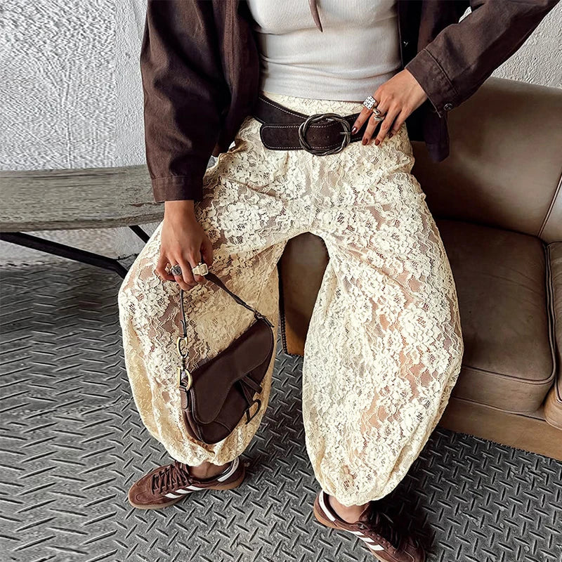 Bohemian Lace Trim Elastic Waist Lounge Pants for Women