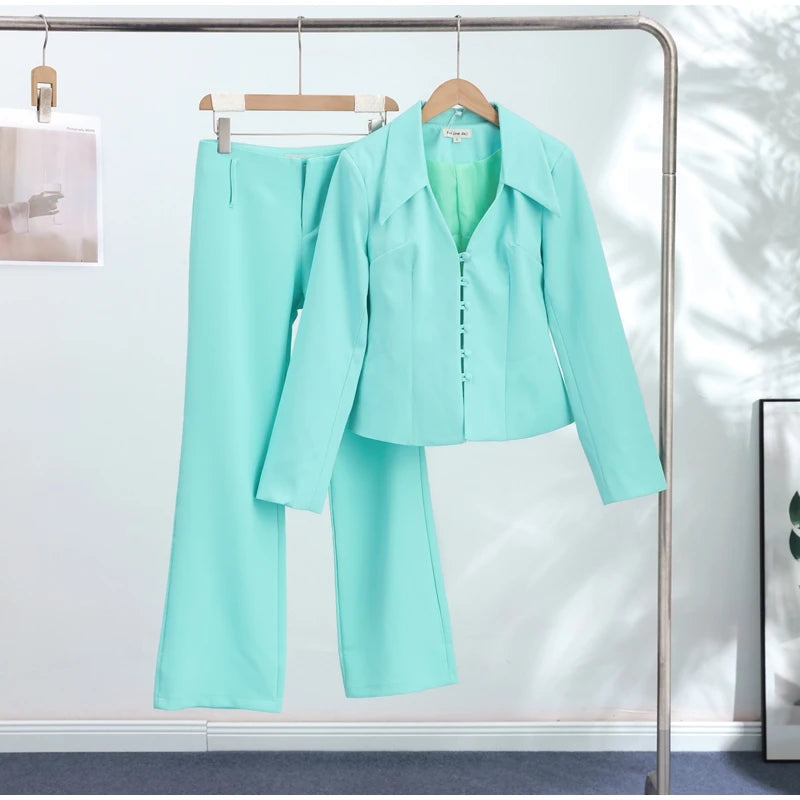 Turn-Down Collar Tailored Blazer Skirt Set for Women