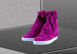 Girls Beige Black Gray Pink Suede Genuine Leather Round Toe Tassel Fringed 8 CM Height Increasing Wedges Sneakers Ankle Boots