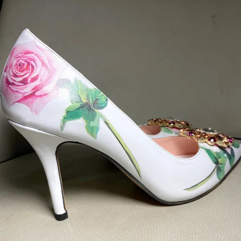 Crystal Rhinestone Leather Pumps