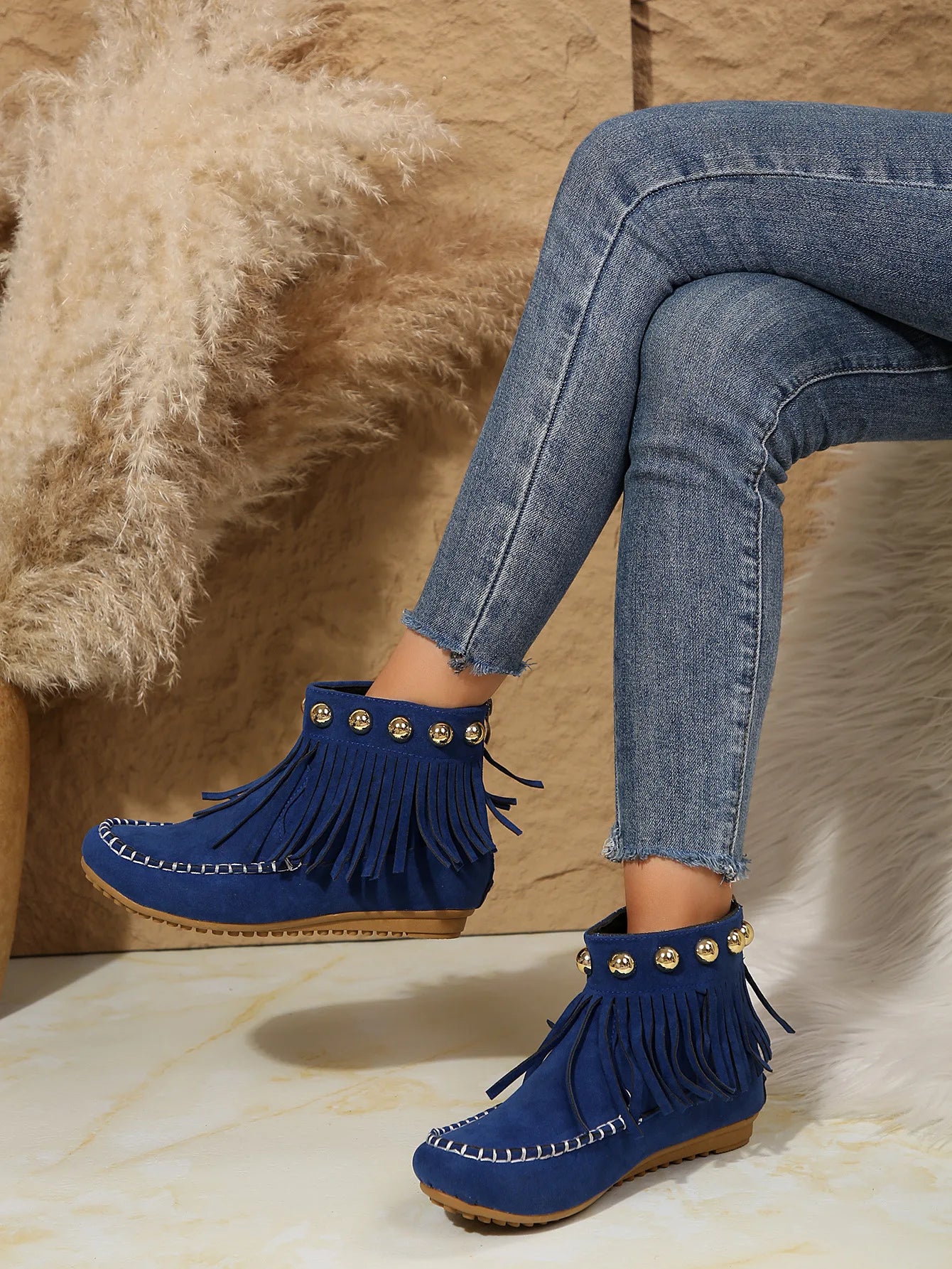 Women Boots Winter New Vintage Fringe Ankle Boots Women Side Zipper Casual Shoes Round Toe Ladies Snow Boots Zapatos De Mujer
