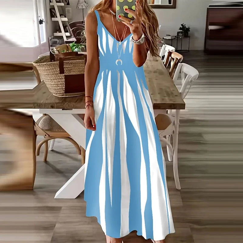 Casual Striped Sleeveless Knit Maxi Dress For Women