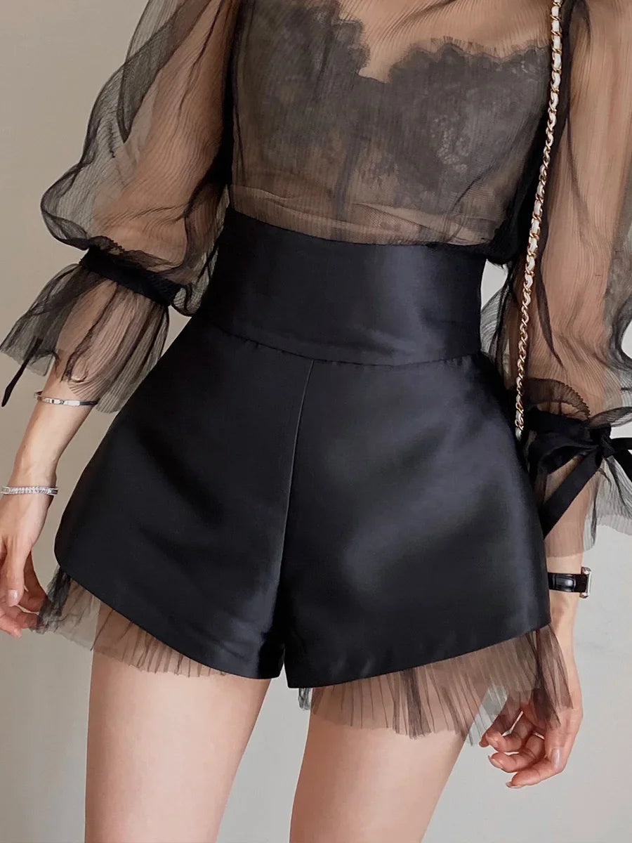 Fashion High-waisted Fluffy Pants 2025 Spring and Summer New Satin Casual Loose Wide-leg Suit Shorts Women's Versatile Shorts