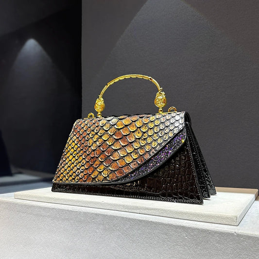 Dragon Scale Crocodile Print Cowhide Handbag for Women