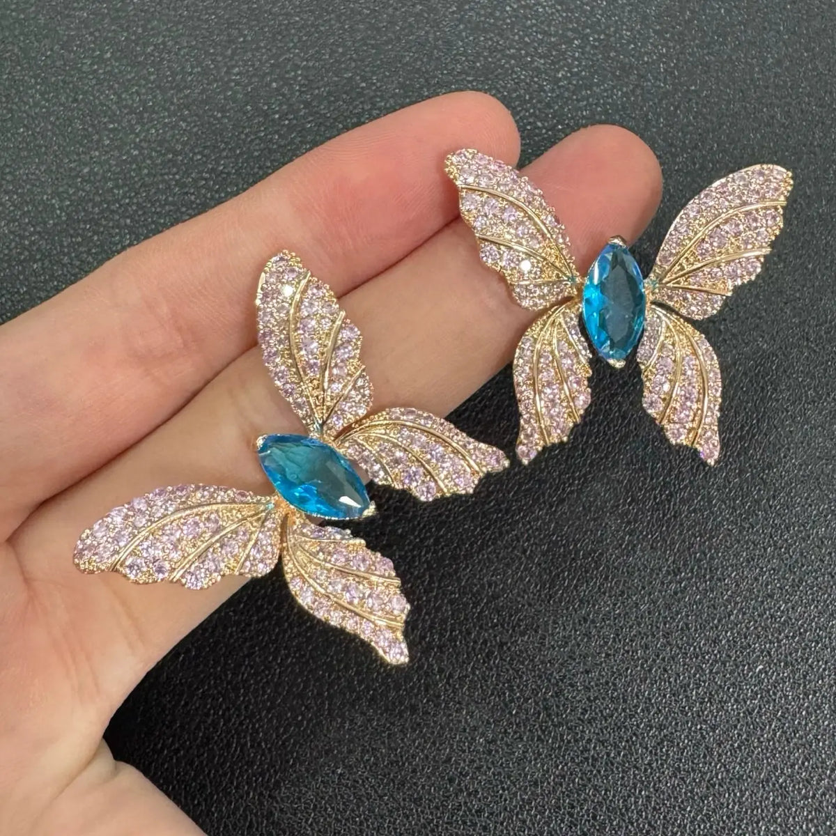 Trendy Zircon Butterfly Earrings and Necklace Set for Women
