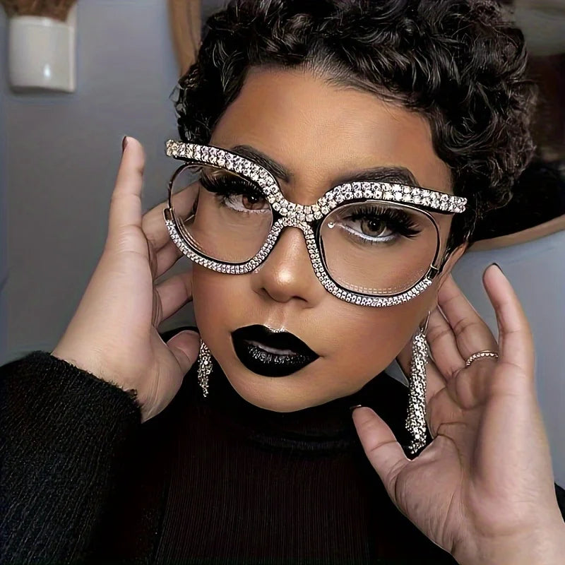 Oversized Rhinestone Fashion Glasses