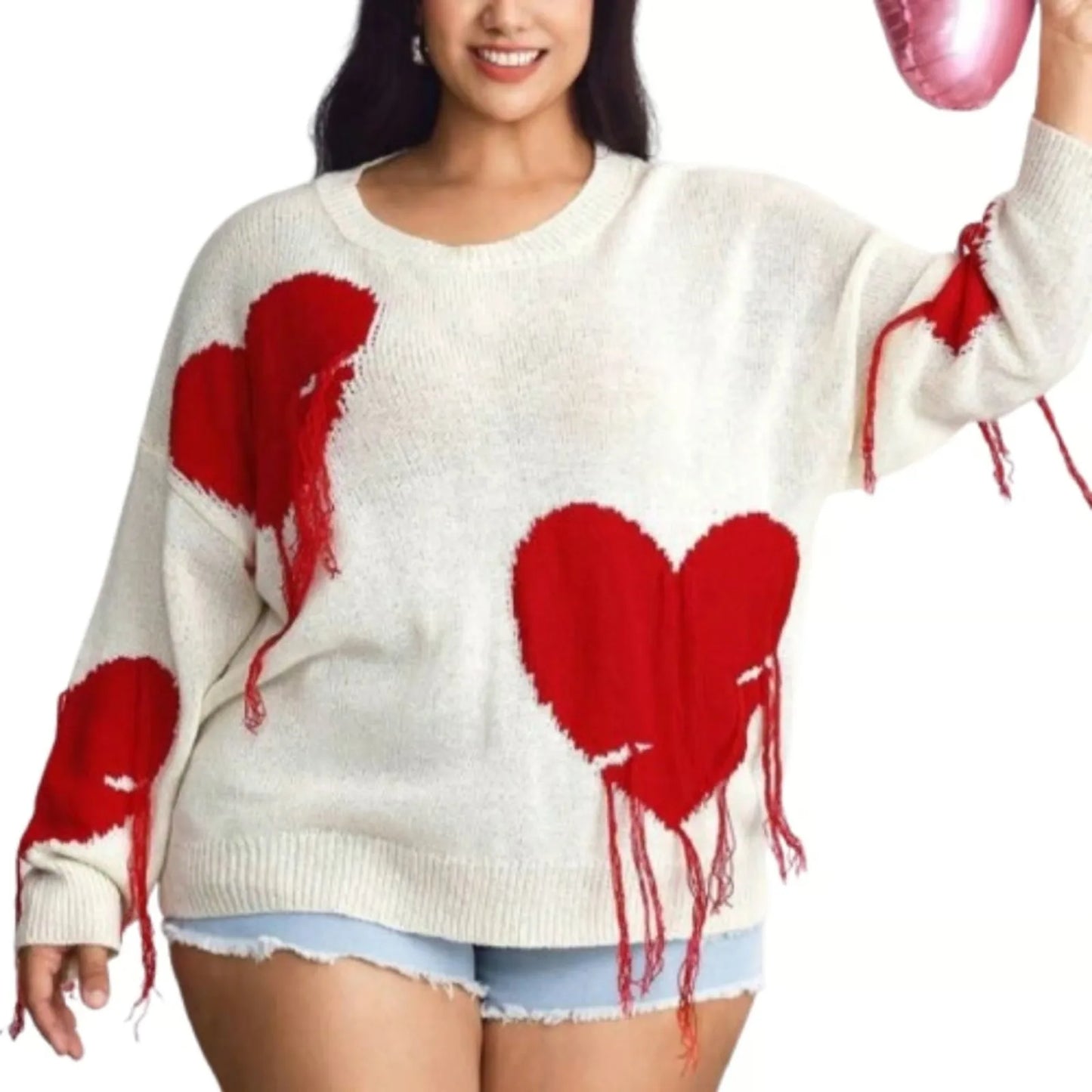 Oversized Tassel Embroidered Knit Sweater