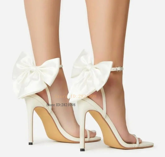 Rhinestone Back Bow Stiletto Sandals
