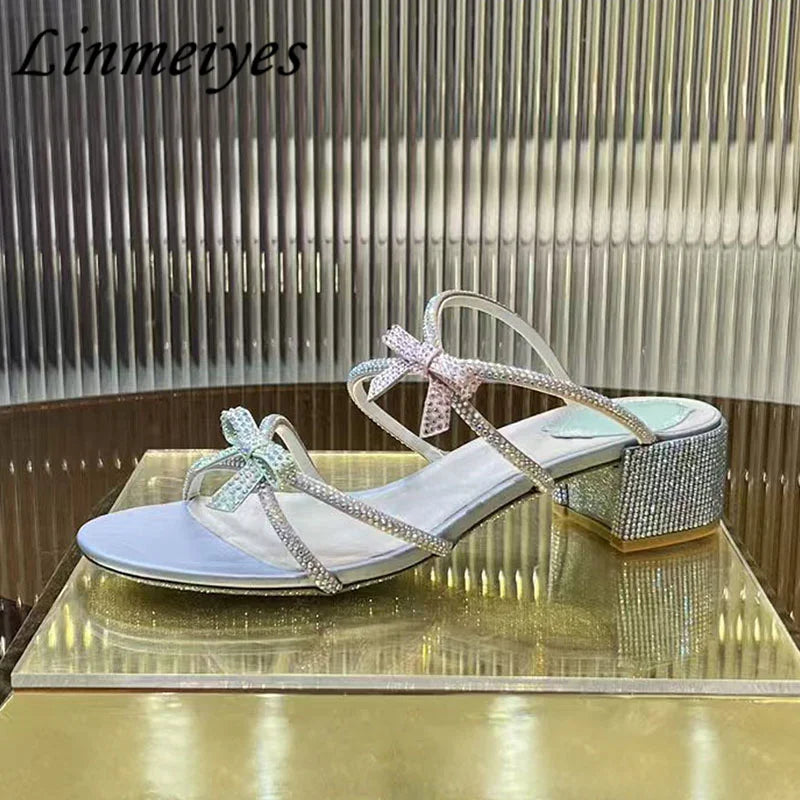 Crystal Rhinestone Butterfly Knot High Heel Sandals for Women