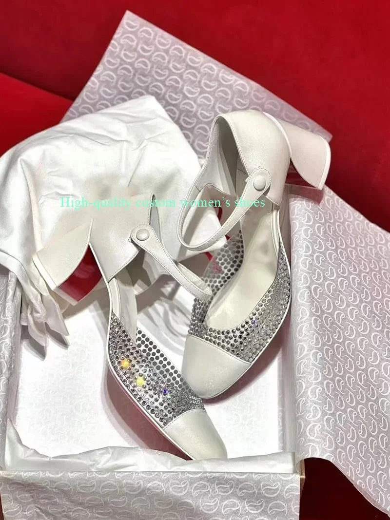 Elegant Gold Round Rhinestones Color-Blocked Sandals for Women
