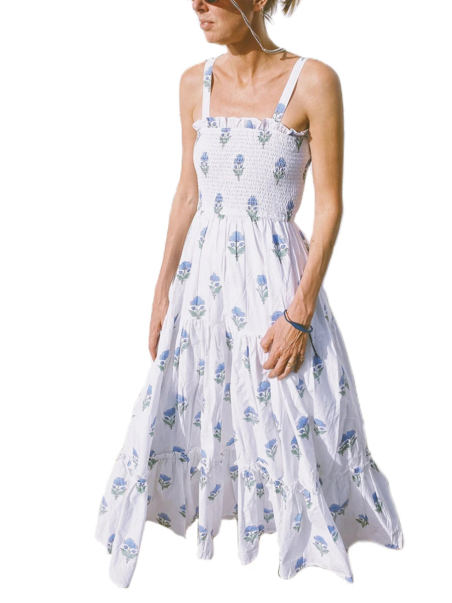 Women'S Sleeveless Printed Lace Up Dress Casual Summer Printed Lace Up A-Line Party Dress Suitable For Holiday Beach Street Wear