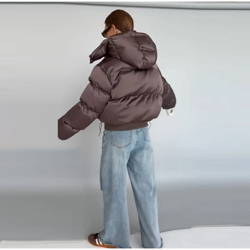 Detachable Hood Cropped Padded Winter Jacket for Women
