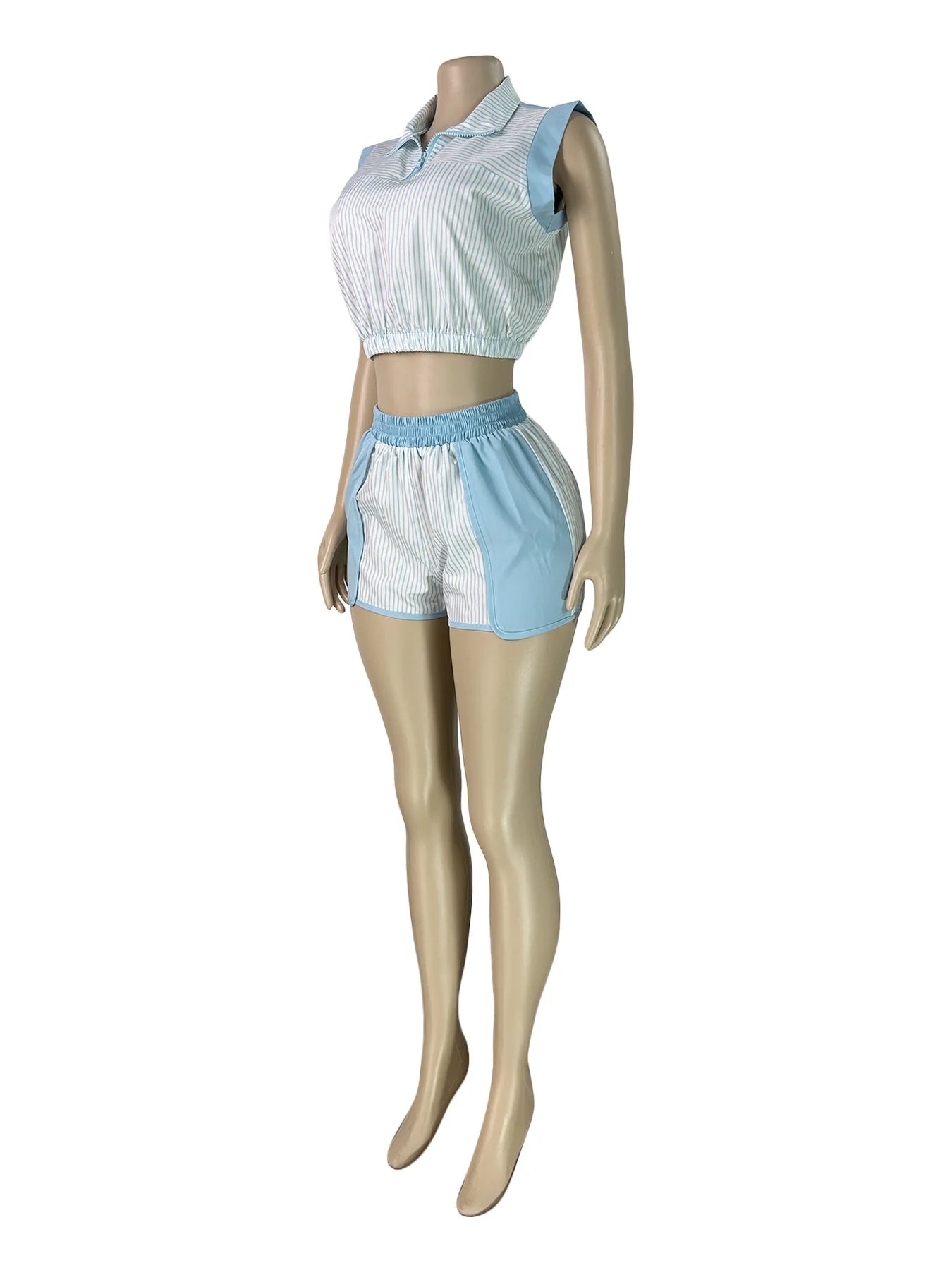 Striped Patchwork Crop Top and Shorts Set for Women