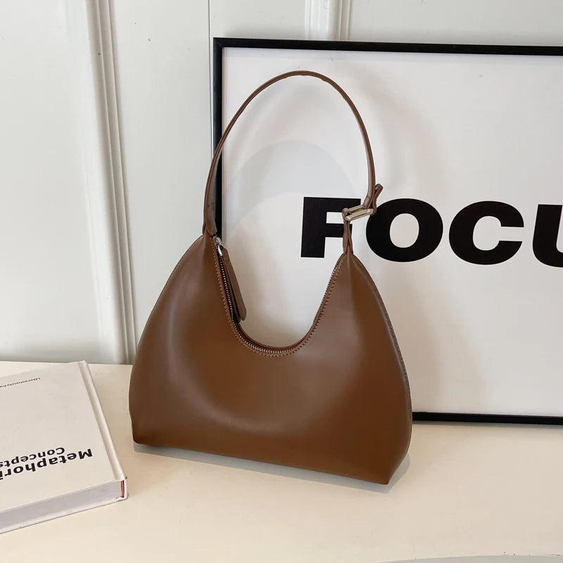 Minimalist Pure Color Polyurethane Leather Shoulder Bag for Women